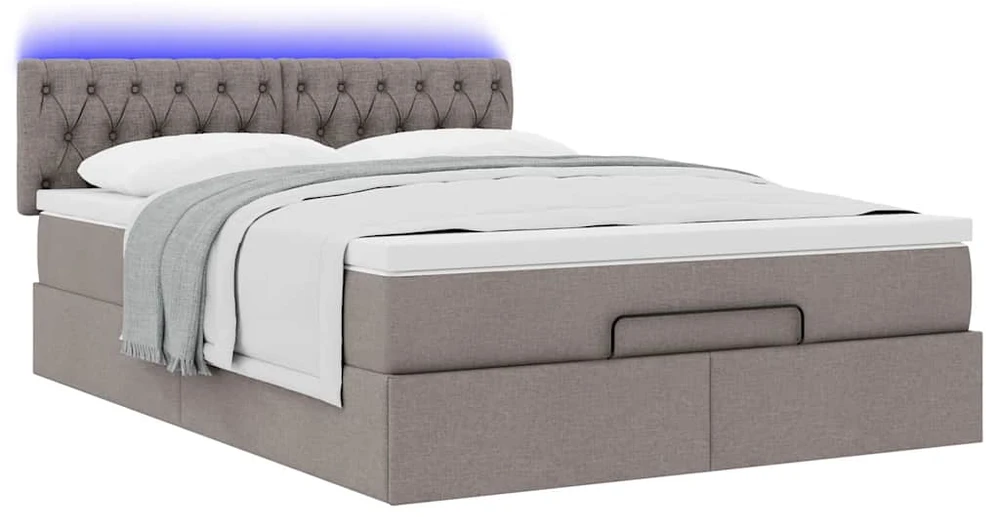 Osmanų lova su čiužiniu ir LED, taupe, 140x190cm, audinys