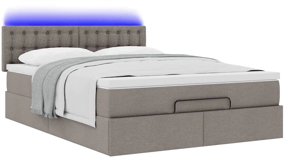 Osmanų lova su čiužiniu ir LED, taupe, 140x190cm, audinys