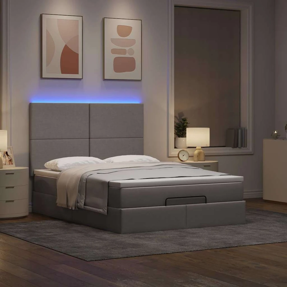 Osmanų lova su čiužiniu ir LED, taupe, 140x190cm, audinys