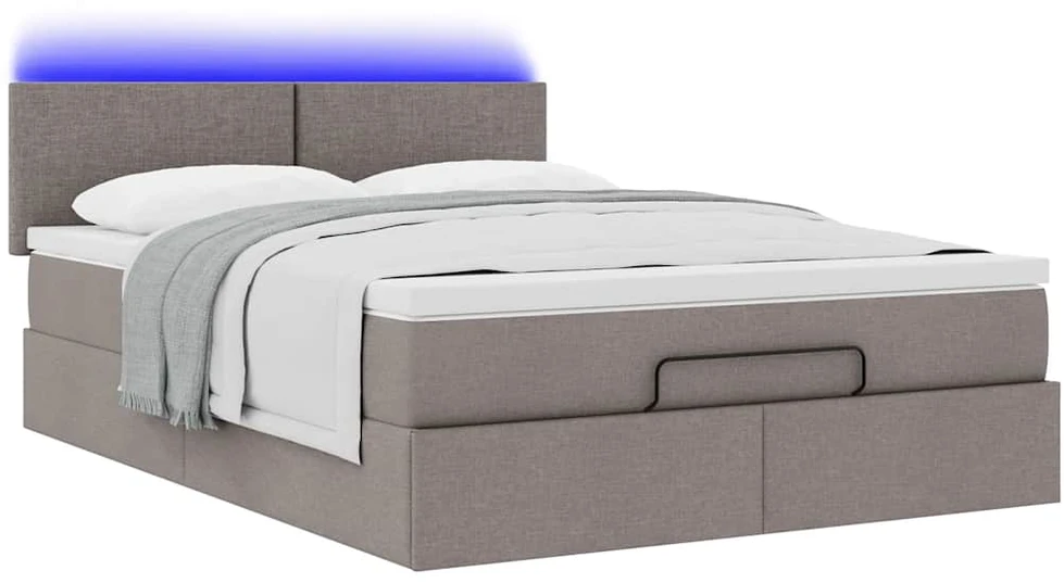 Osmanų lova su čiužiniu ir LED, taupe, 140x190cm, audinys