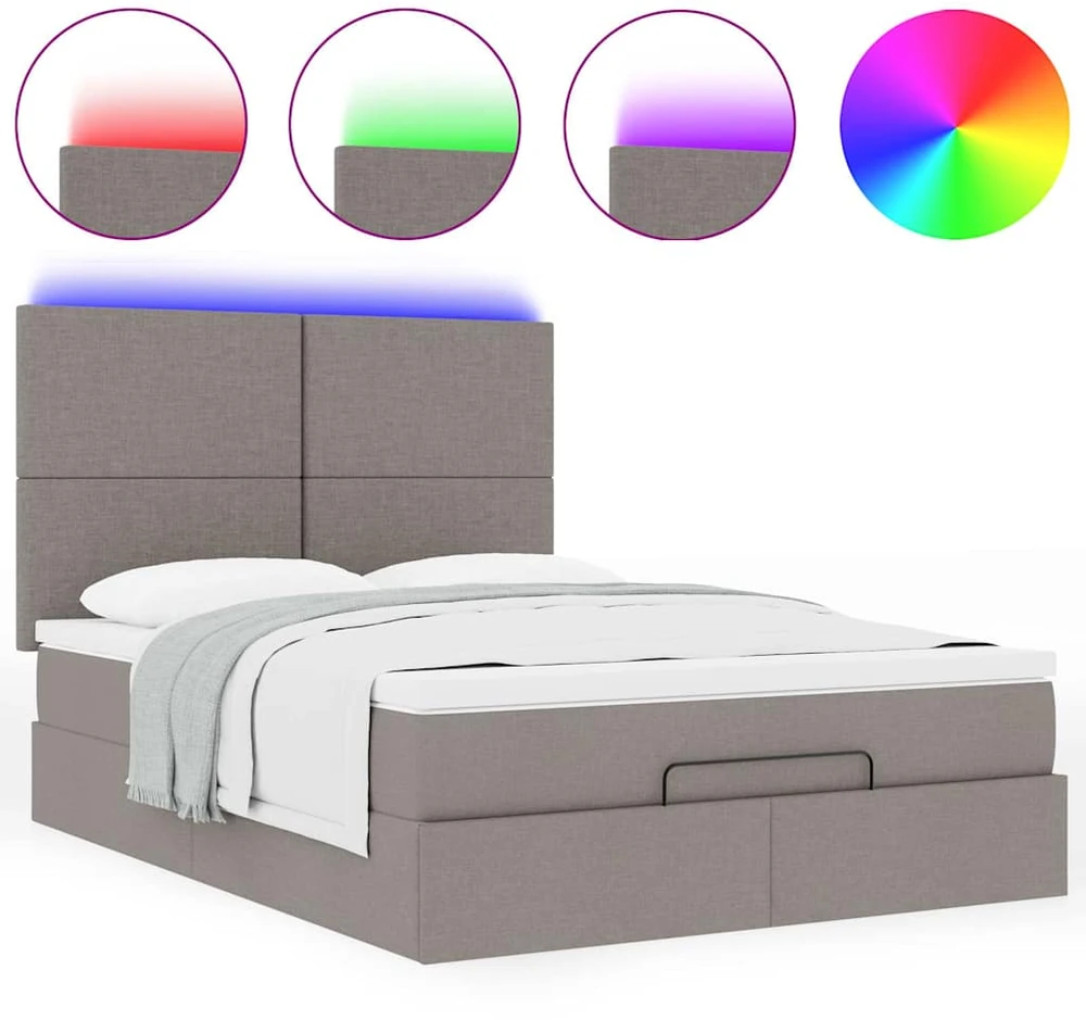 Osmanų lova su čiužiniu ir LED, taupe, 140x190cm, audinys