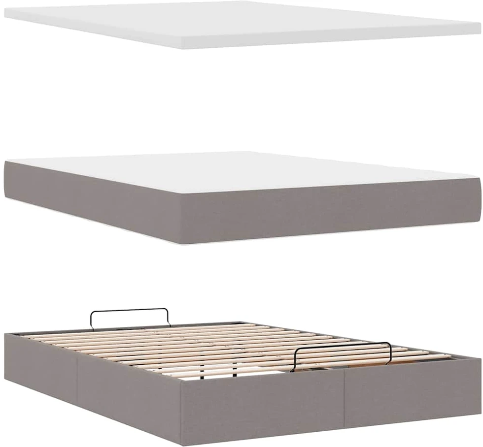 Osmanų lova su čiužiniu ir LED, taupe, 140x190cm, audinys