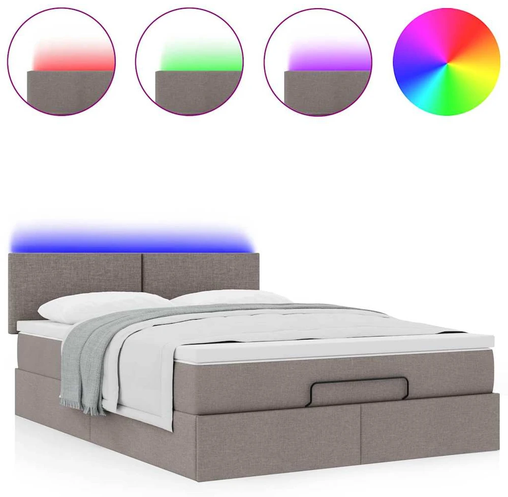 Osmanų lova su čiužiniu ir LED, taupe, 140x190cm, audinys