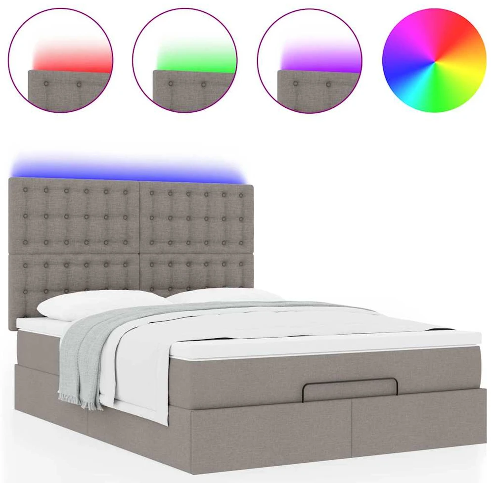 Osmanų lova su čiužiniu ir LED, taupe, 140x190cm, audinys