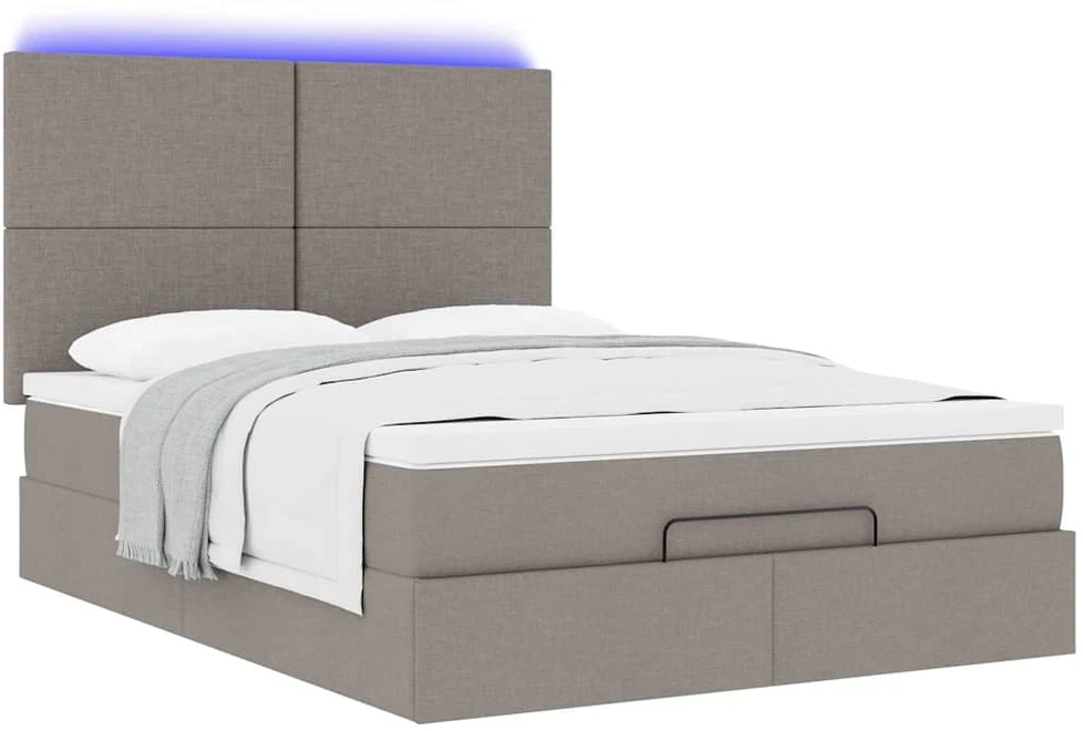 Osmanų lova su čiužiniu ir LED, taupe, 140x190cm, audinys