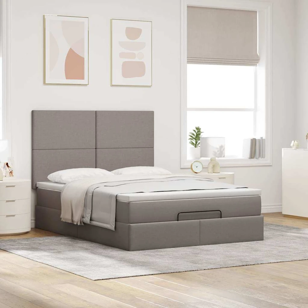 Osmanų lova su čiužiniu ir LED, taupe, 140x190cm, audinys