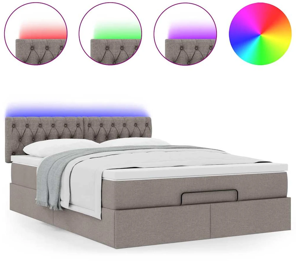 Osmanų lova su čiužiniu ir LED, taupe, 140x190cm, audinys