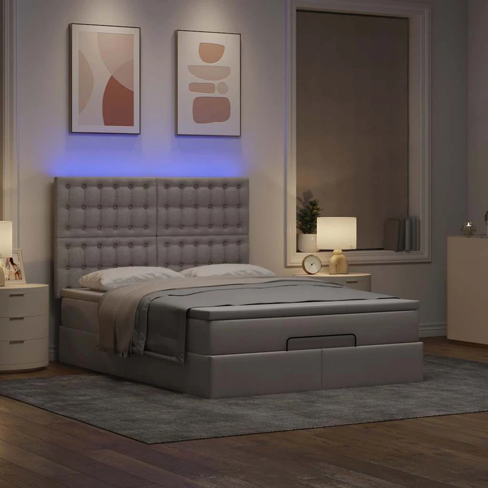 Osmanų lova su čiužiniu ir LED, taupe, 140x190cm, audinys