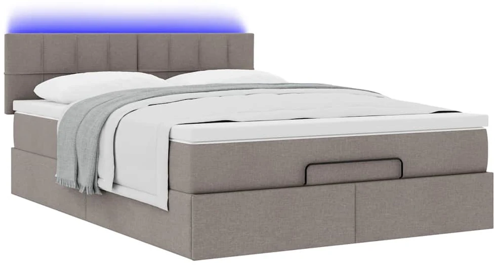 Osmanų lova su čiužiniu ir LED, taupe, 140x190cm, audinys