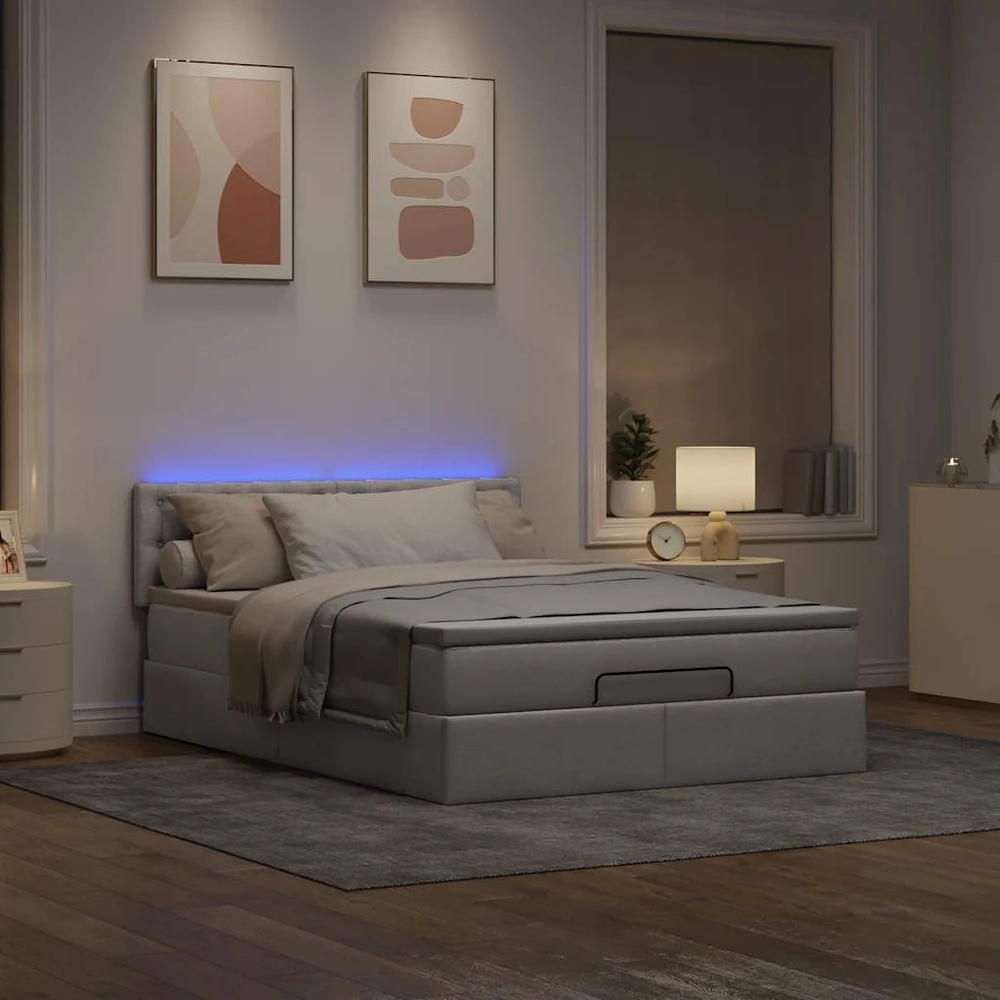 Osmanų lova su čiužiniu ir LED, taupe, 140x190cm, audinys