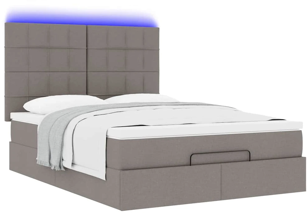 Osmanų lova su čiužiniu ir LED, taupe, 140x190cm, audinys