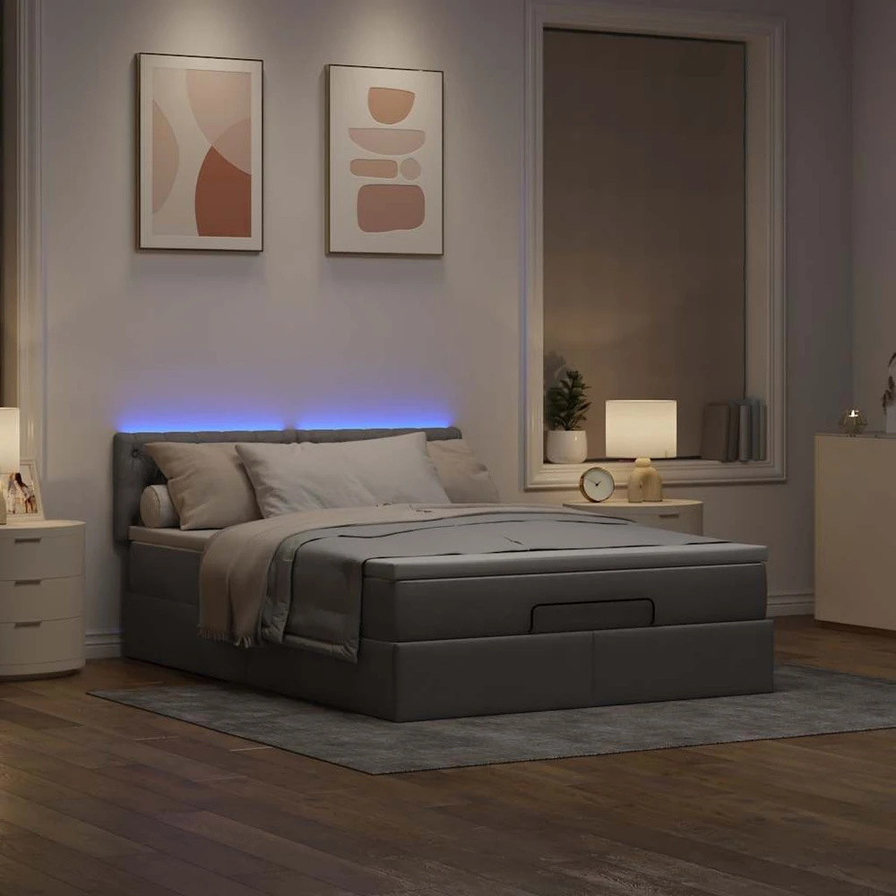 Osmanų lova su čiužiniu ir LED, taupe, 140x190cm, audinys