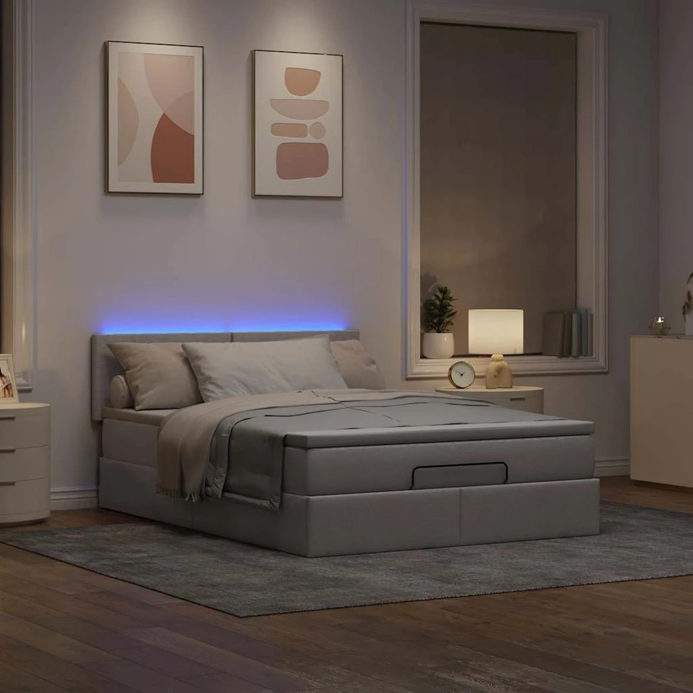 Osmanų lova su čiužiniu ir LED, taupe, 140x190cm, audinys