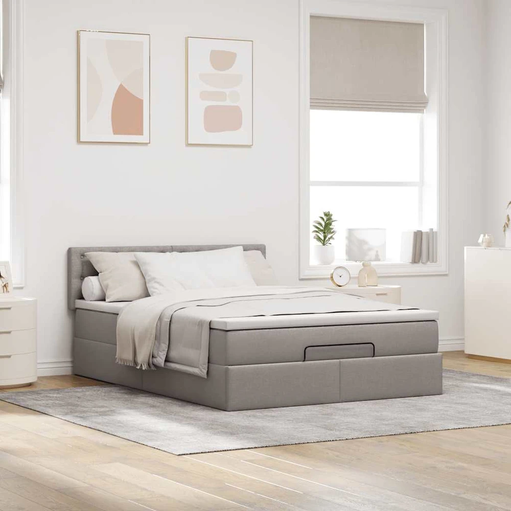 Osmanų lova su čiužiniu ir LED, taupe, 140x190cm, audinys
