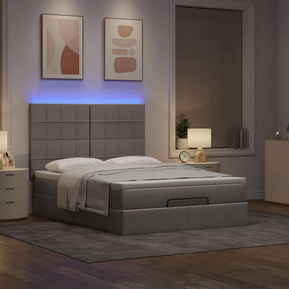 Osmanų lova su čiužiniu ir LED, taupe, 140x190cm, audinys