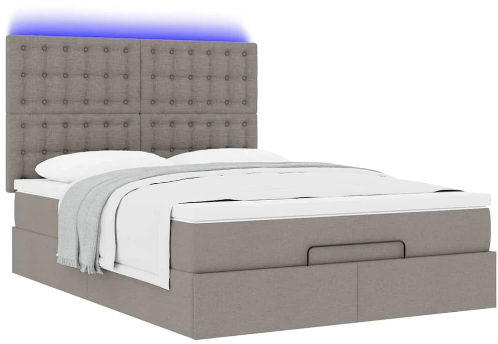 Osmanų lova su čiužiniu ir LED, taupe, 140x190cm, audinys