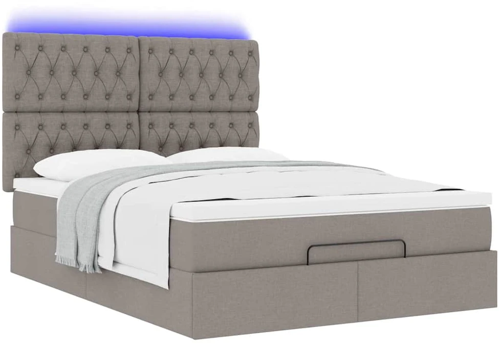 Osmanų lova su čiužiniu ir LED, taupe, 140x190cm, audinys