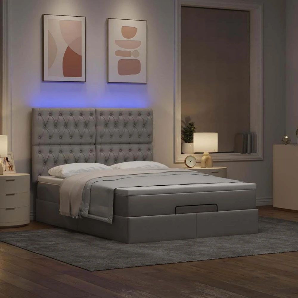 Osmanų lova su čiužiniu ir LED, taupe, 140x190cm, audinys