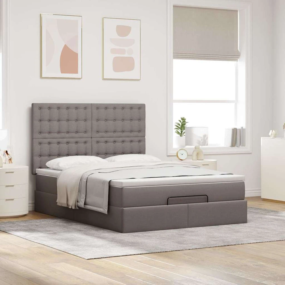 Osmanų lova su čiužiniu ir LED, taupe, 140x190cm, audinys