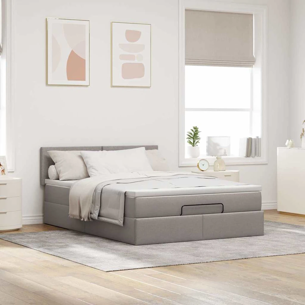 Osmanų lova su čiužiniu ir LED, taupe, 140x190cm, audinys
