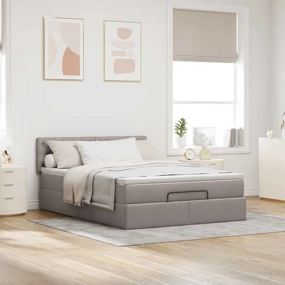 Osmanų lova su čiužiniu ir LED, taupe, 140x190cm, audinys