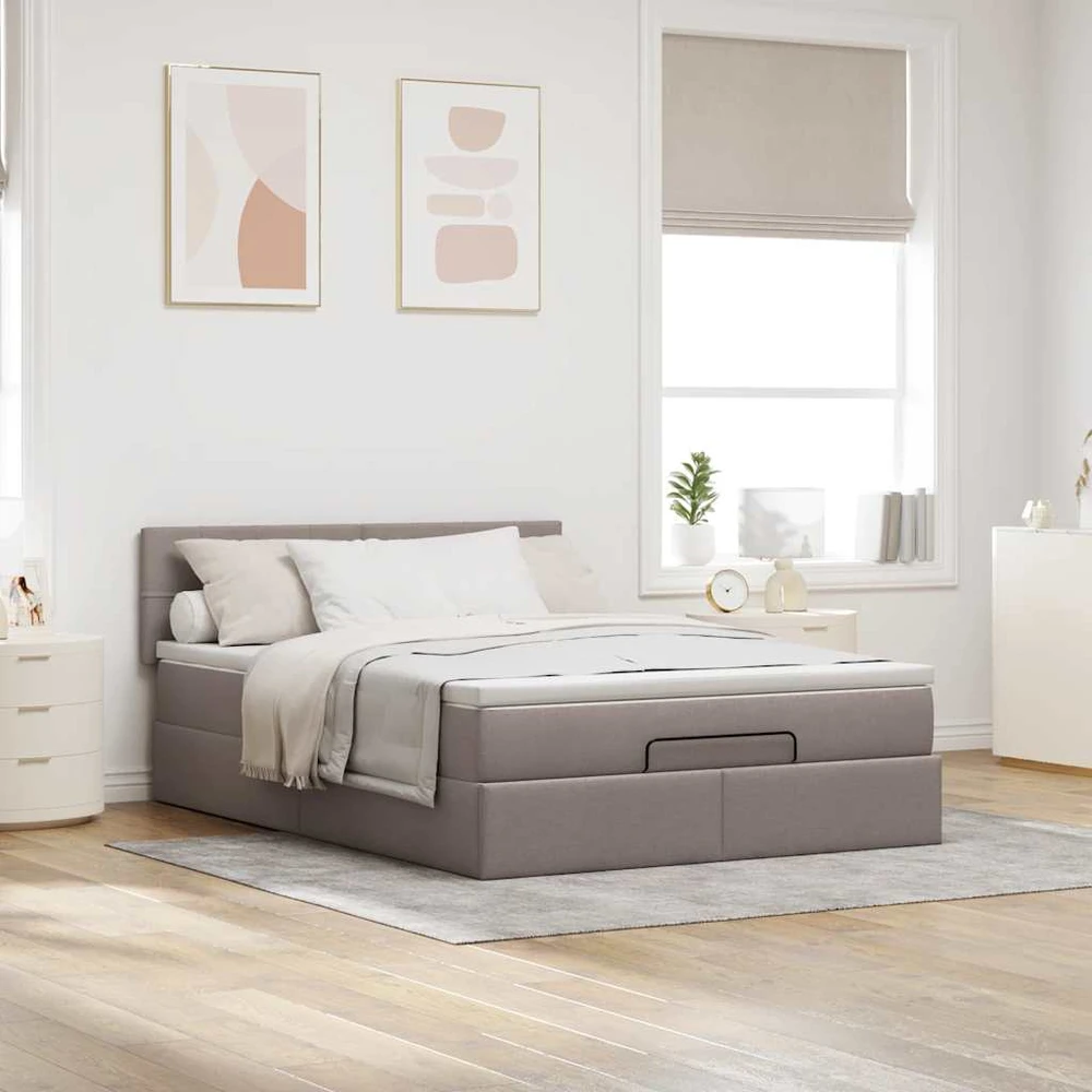Osmanų lova su čiužiniu ir LED, taupe, 140x190cm, audinys