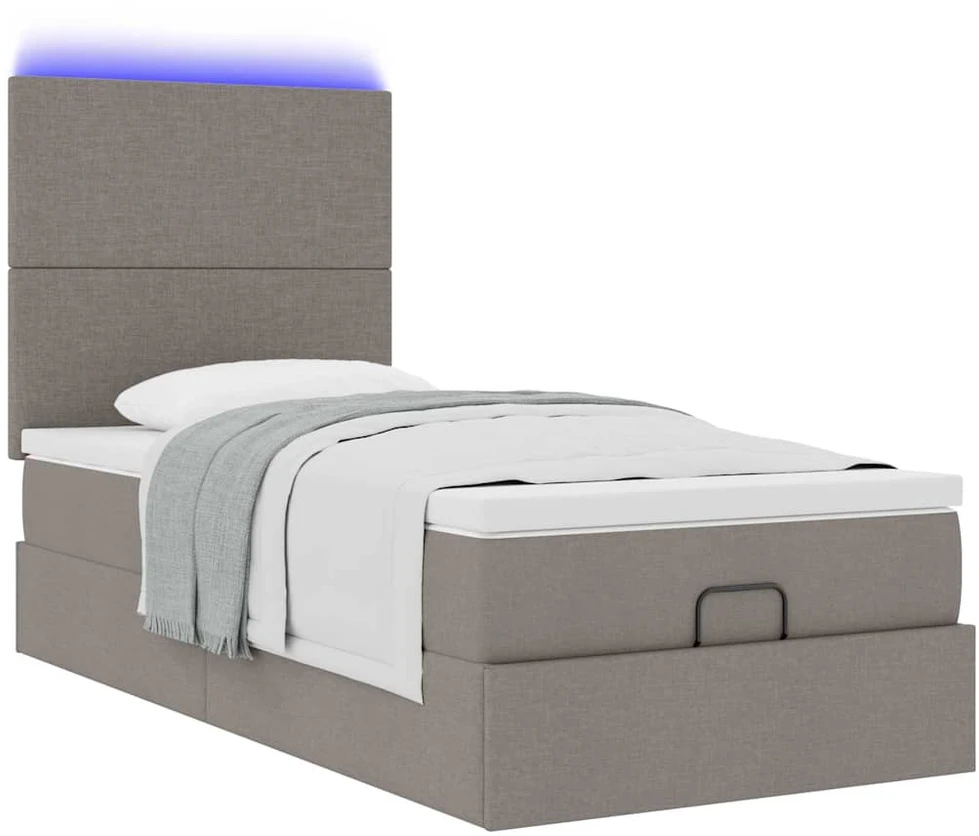 Osmanų lova su čiužiniu ir LED, taupe sp., 90x200cm, audinys