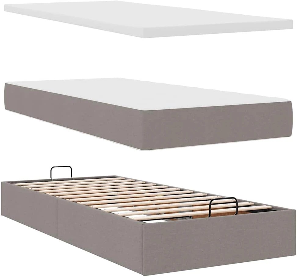 Osmanų lova su čiužiniu ir LED, taupe sp., 90x200cm, audinys