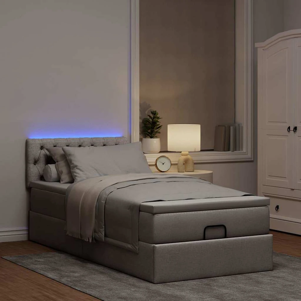 Osmanų lova su čiužiniu ir LED, taupe sp., 90x200cm, audinys
