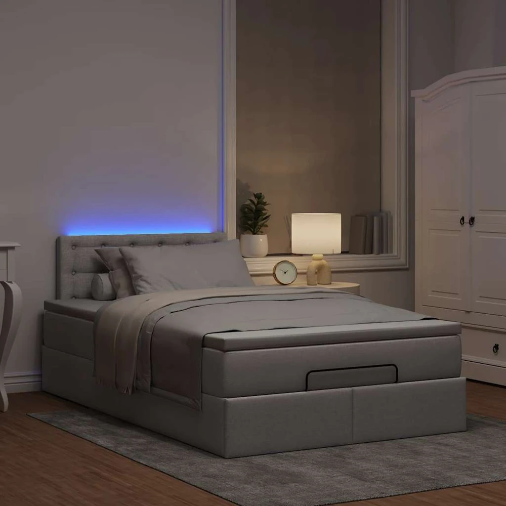 Osmanų lova su čiužiniu ir LED, taupe sp., 120x190cm, audinys