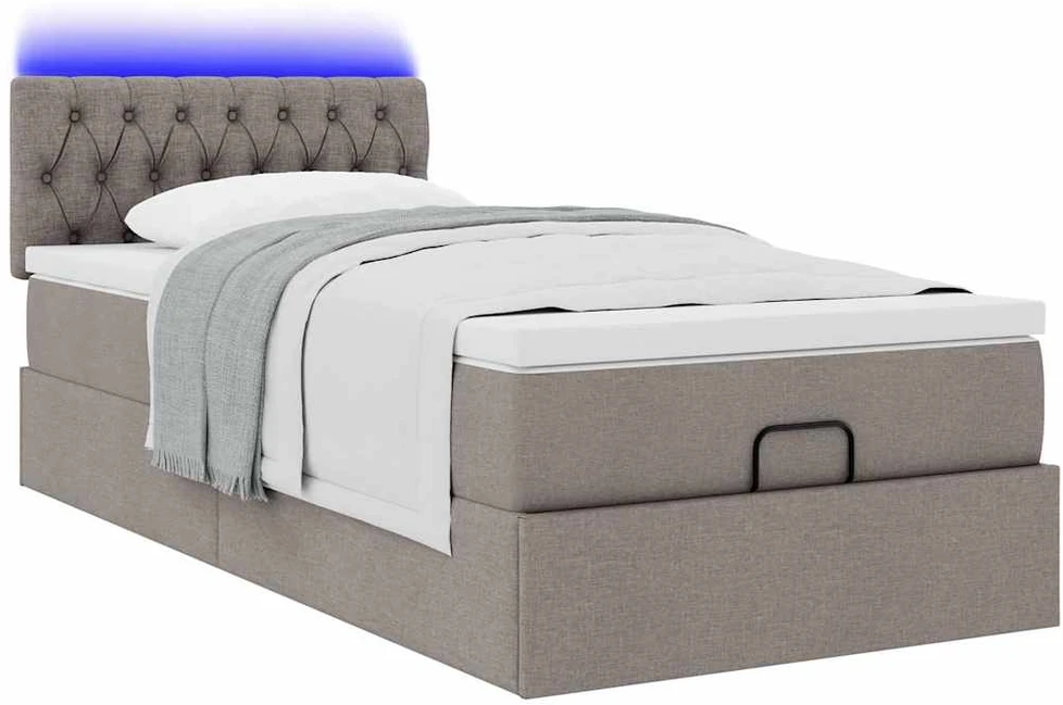 Osmanų lova su čiužiniu ir LED, taupe sp., 90x200cm, audinys