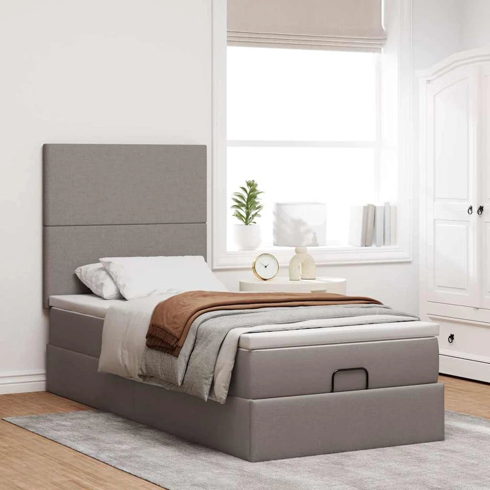 Osmanų lova su čiužiniu ir LED, taupe sp., 90x200cm, audinys