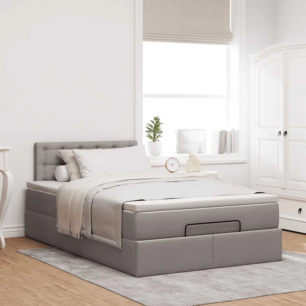 Osmanų lova su čiužiniu ir LED, taupe sp., 120x190cm, audinys