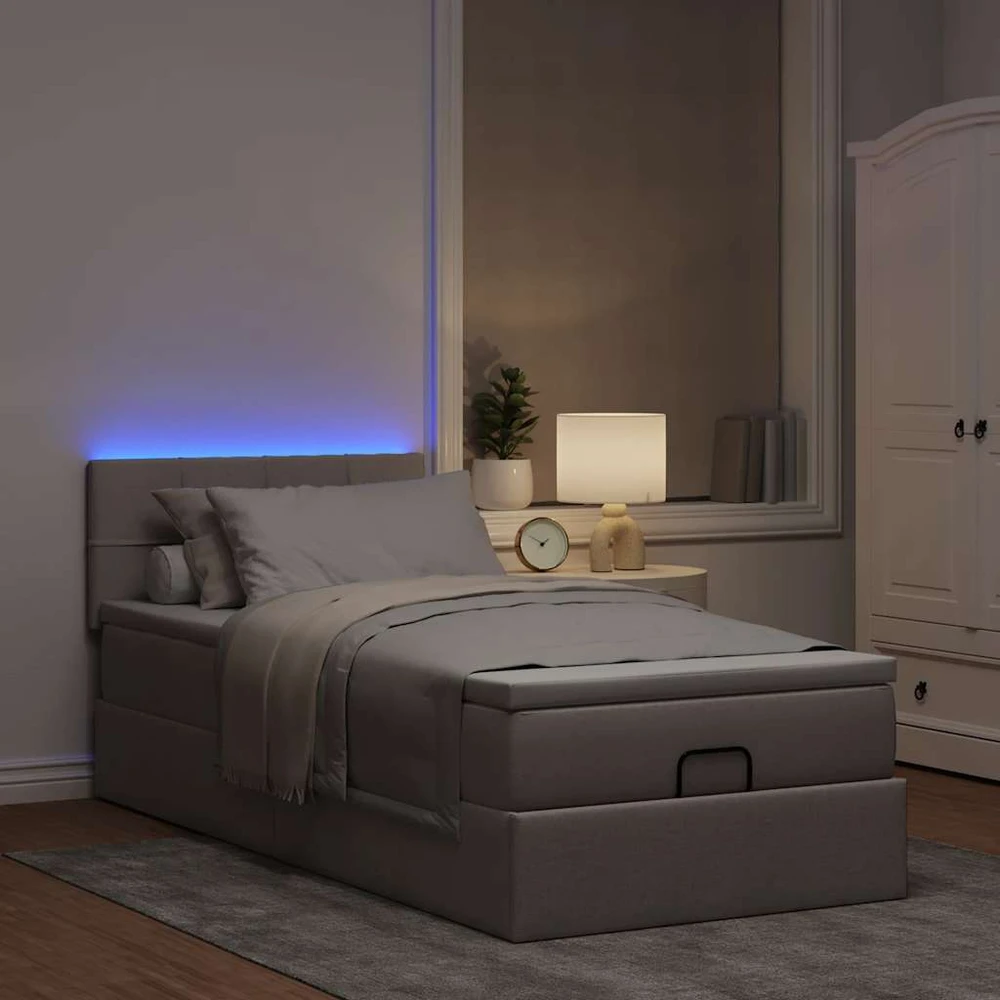 Osmanų lova su čiužiniu ir LED, taupe sp., 90x200cm, audinys