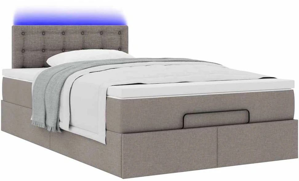 Osmanų lova su čiužiniu ir LED, taupe sp., 120x190cm, audinys