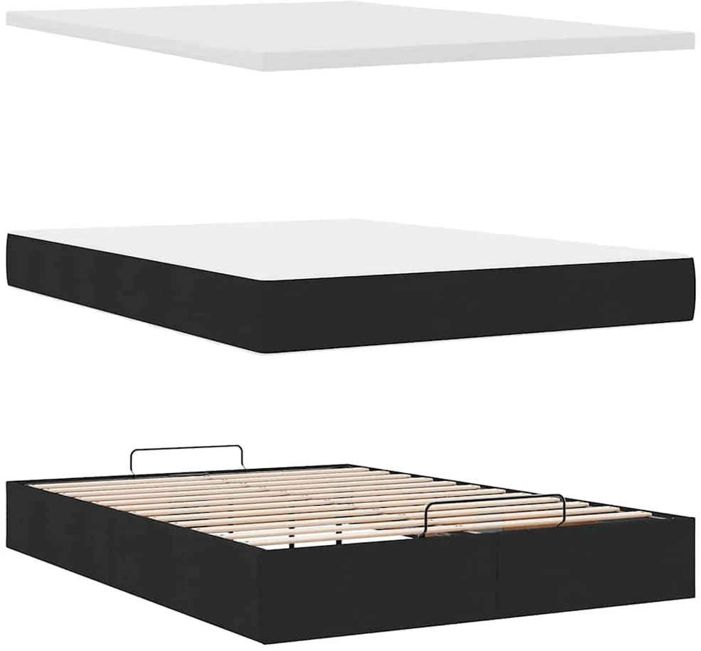 Osmanų lova su čiužiniu, juodas, 140x190cm, audinys