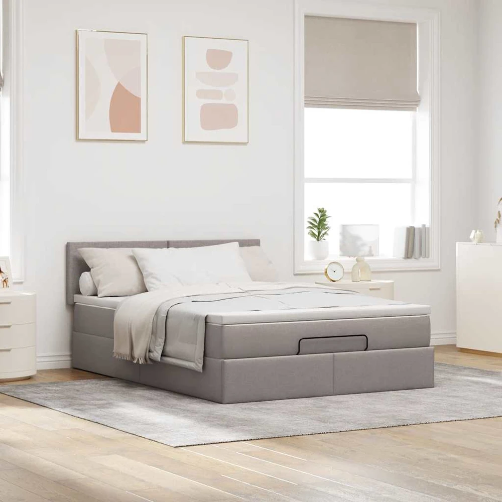 Osmanų lova su čiužiniu, taupe, 140x190cm, audinys