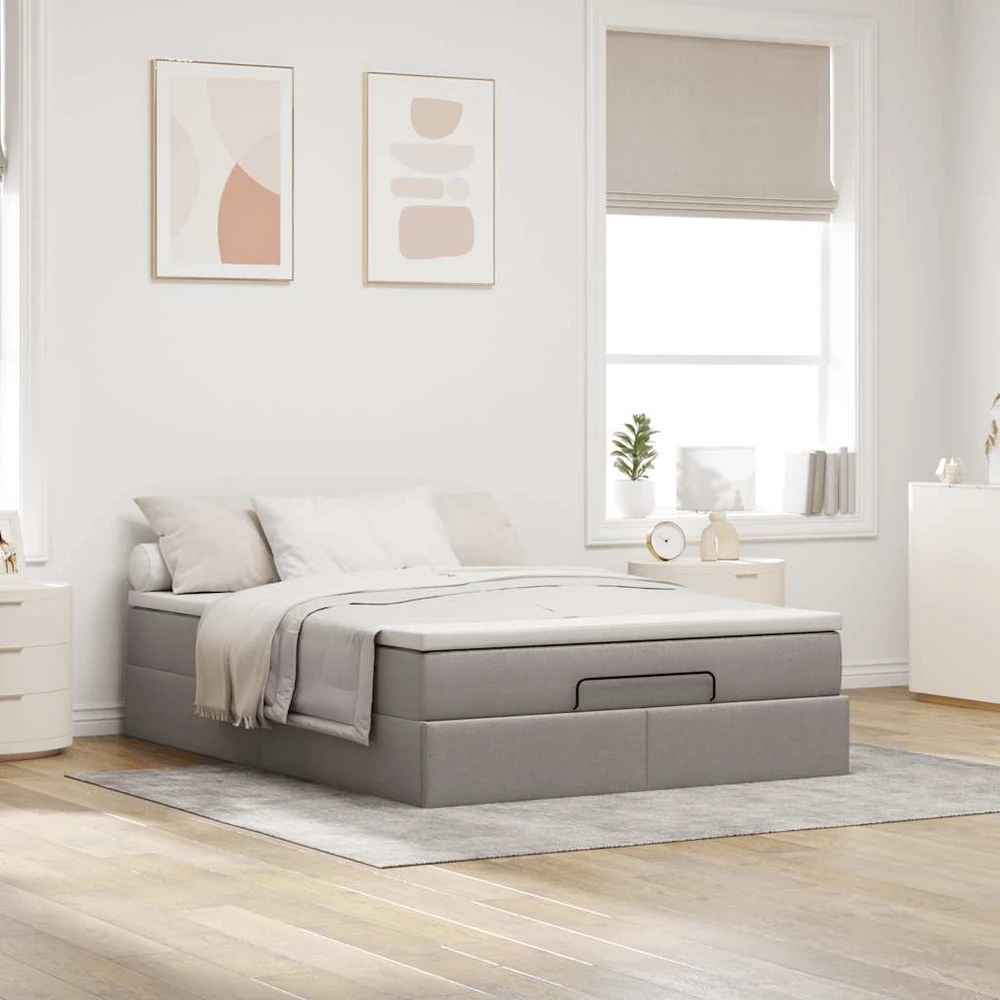 Osmanų lova su čiužiniu, taupe, 140x190cm, audinys