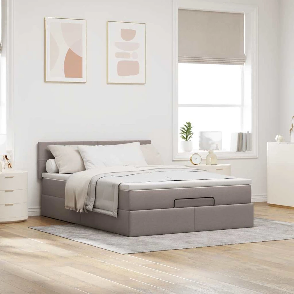 Osmanų lova su čiužiniu, taupe, 140x190cm, audinys