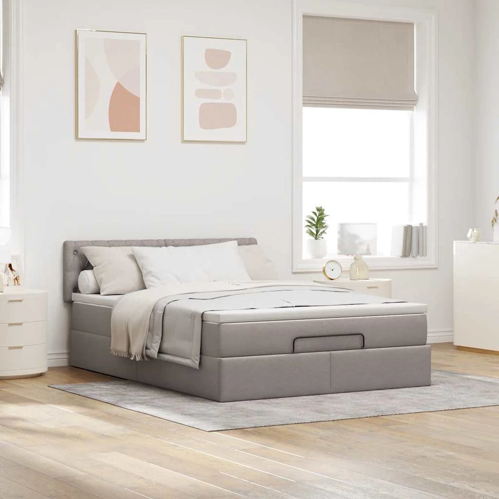 Osmanų lova su čiužiniu, taupe, 140x200cm, audinys