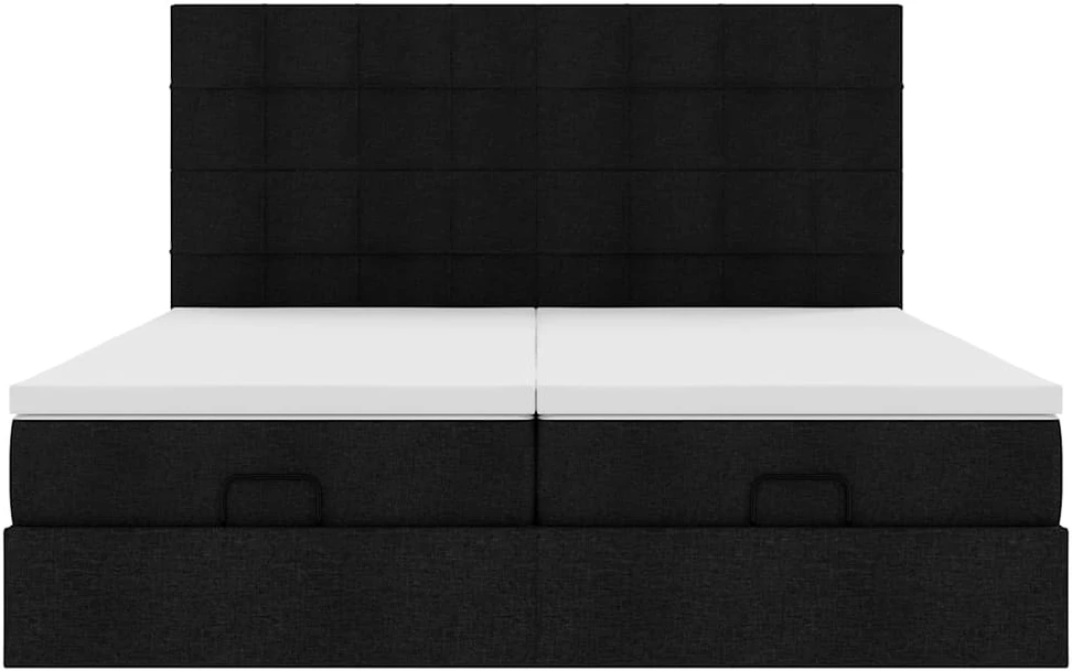 Osmanų lovos rėmas su čiužiniais, juodas, 200x200cm, audinys