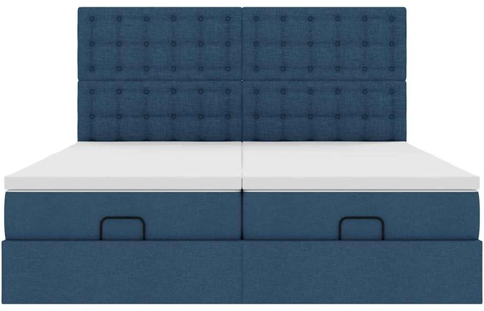 Osmanų lovos rėmas su čiužiniais, mėlynas, 200x200cm, audinys