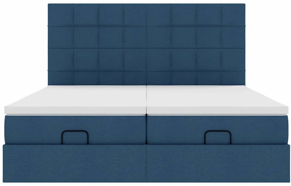 Osmanų lovos rėmas su čiužiniais, mėlynas, 200x200cm, audinys