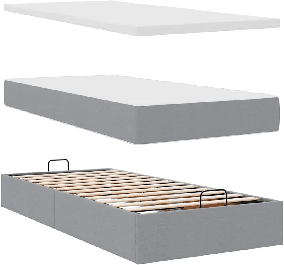 Osmanų lovos rėmas su čiužiniais, pilkas, 180x200cm, audinys