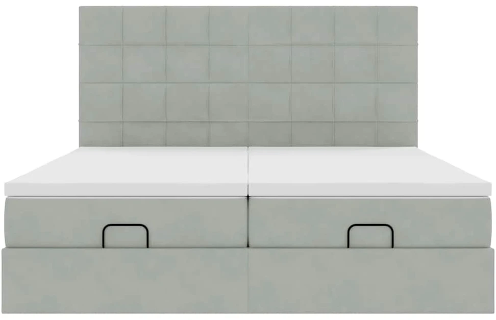 Osmanų lovos rėmas su čiužiniais, pilkas, 160x200cm, aksomas