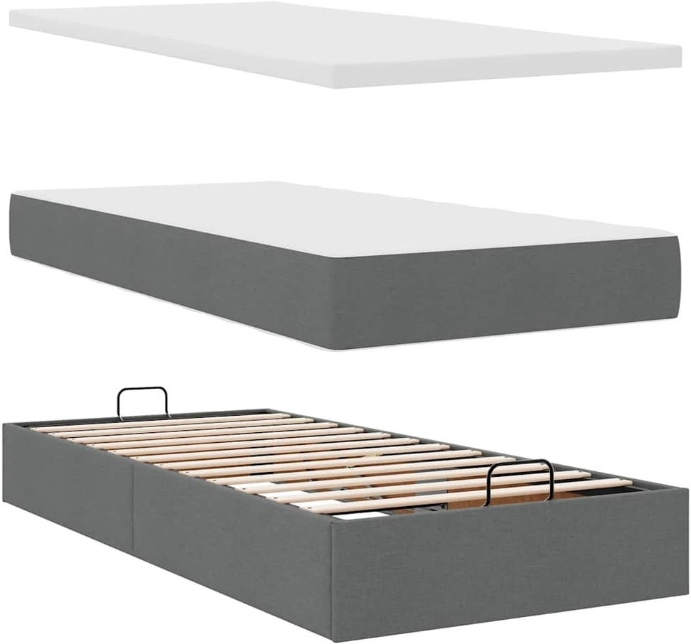 Osmanų lovos rėmas su čiužiniais, pilkas, 180x200cm, audinys