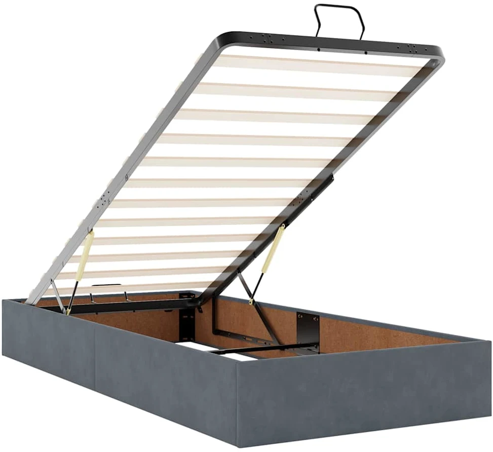 Osmanų lovos rėmas su čiužiniais, pilkas, 80x200cm, aksomas