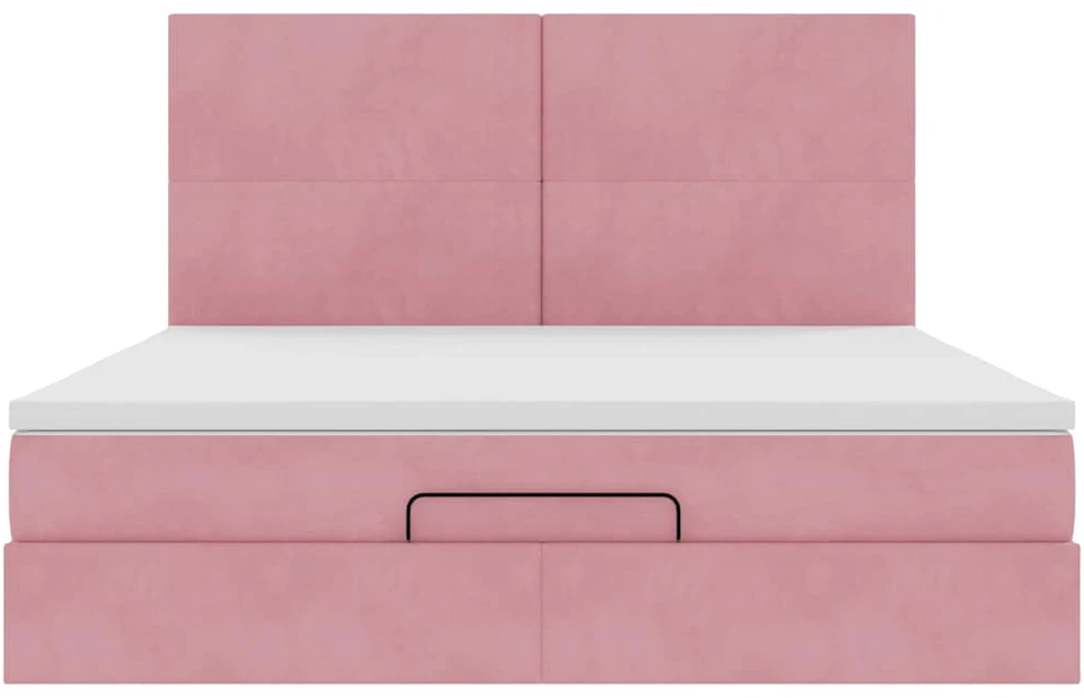 Osmanų lovos rėmas su čiužiniais, rožinis, 180x200cm, aksomas
