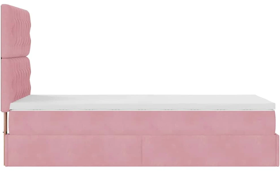 Osmanų lovos rėmas su čiužiniais, rožinis, 80x200cm, aksomas