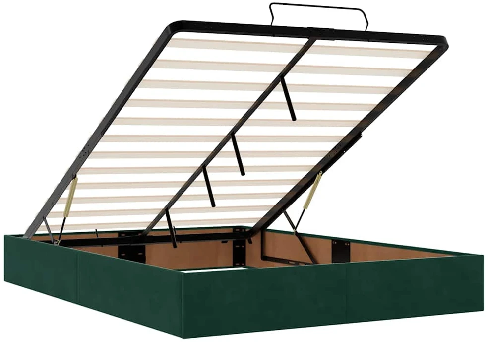 Osmanų lovos rėmas su čiužiniais, žalias, 140x190cm, aksomas